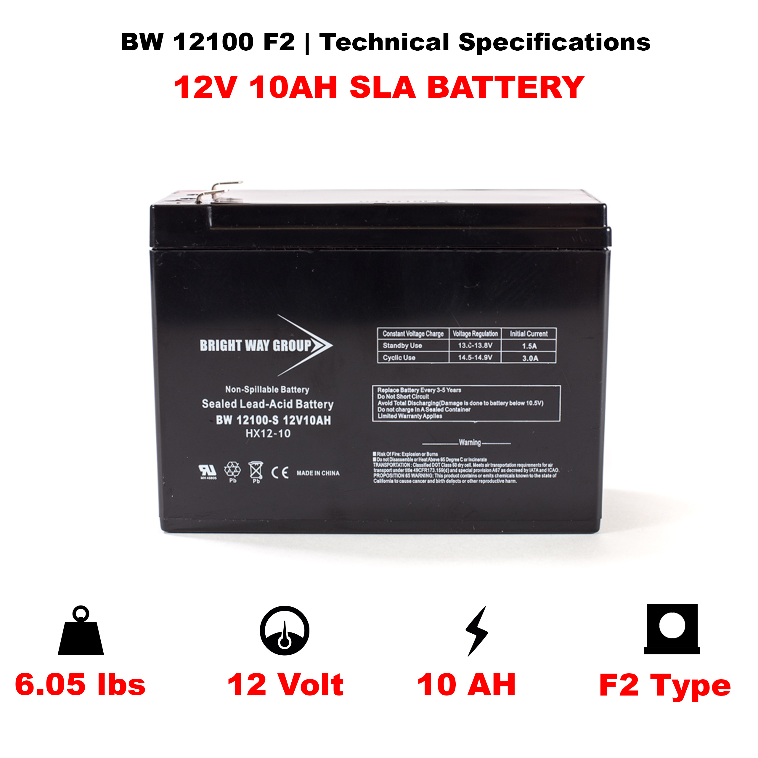 Bright Way BW 12100-S F2 SLA (AGM) Battery - Image 4