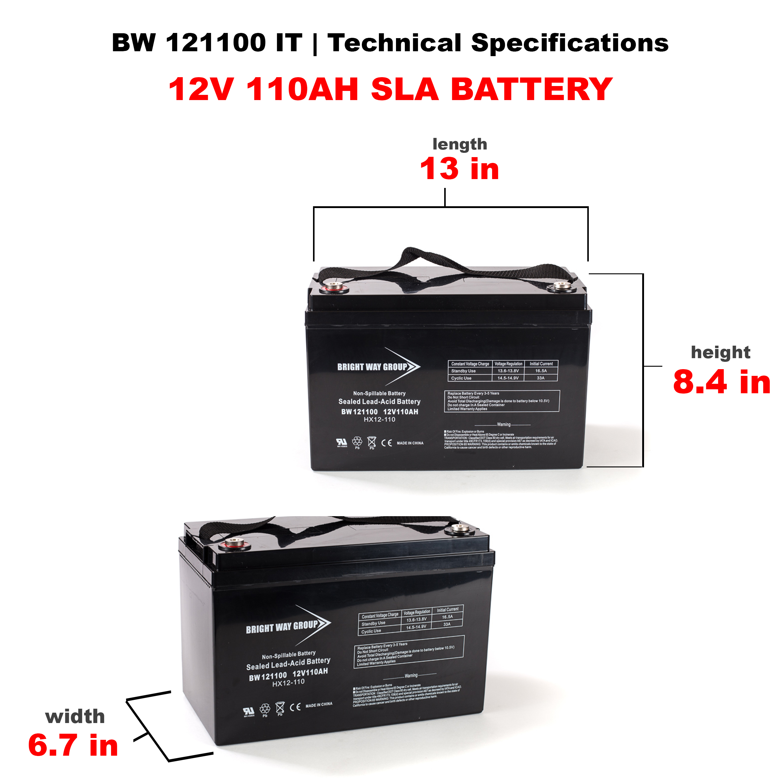 Bright Way BW 121100 IT SLA (AGM) Battery - Image 3