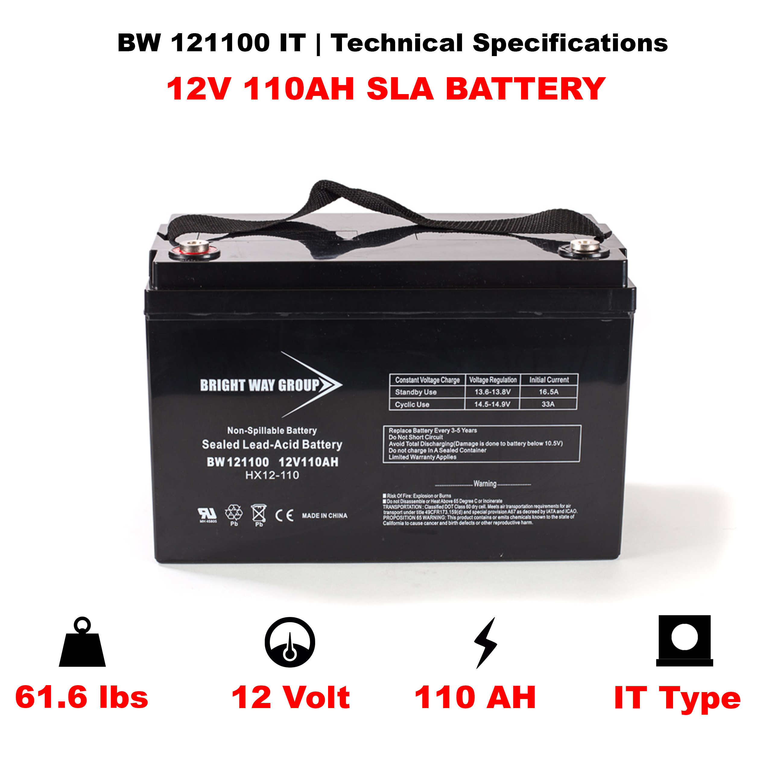 Bright Way BW 121100 IT SLA (AGM) Battery - Image 4