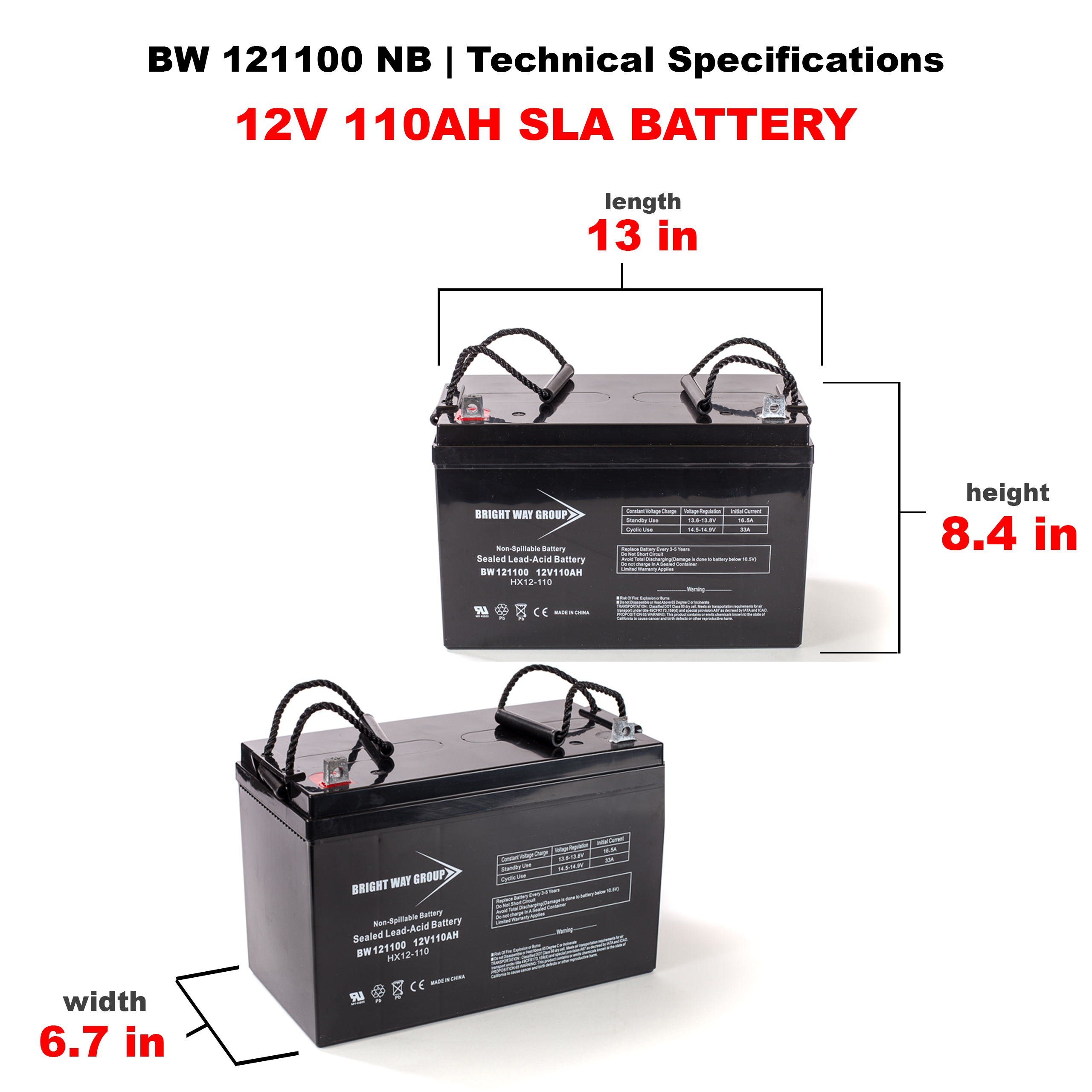 Bright Way BW 121100 Z SLA (AGM) Battery - Image 3