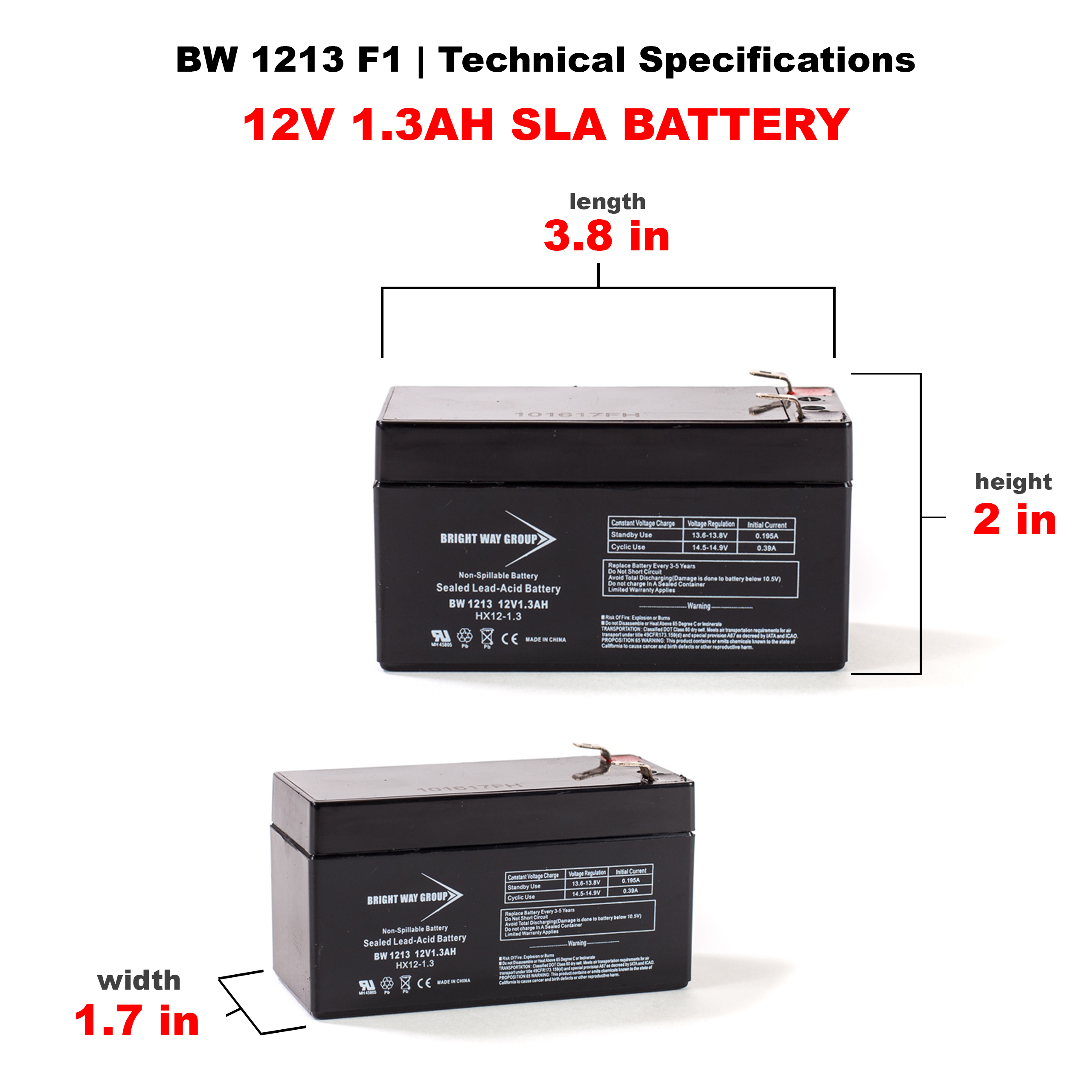 Bright Way BW 1213 SLA (AGM) Battery - Image 3