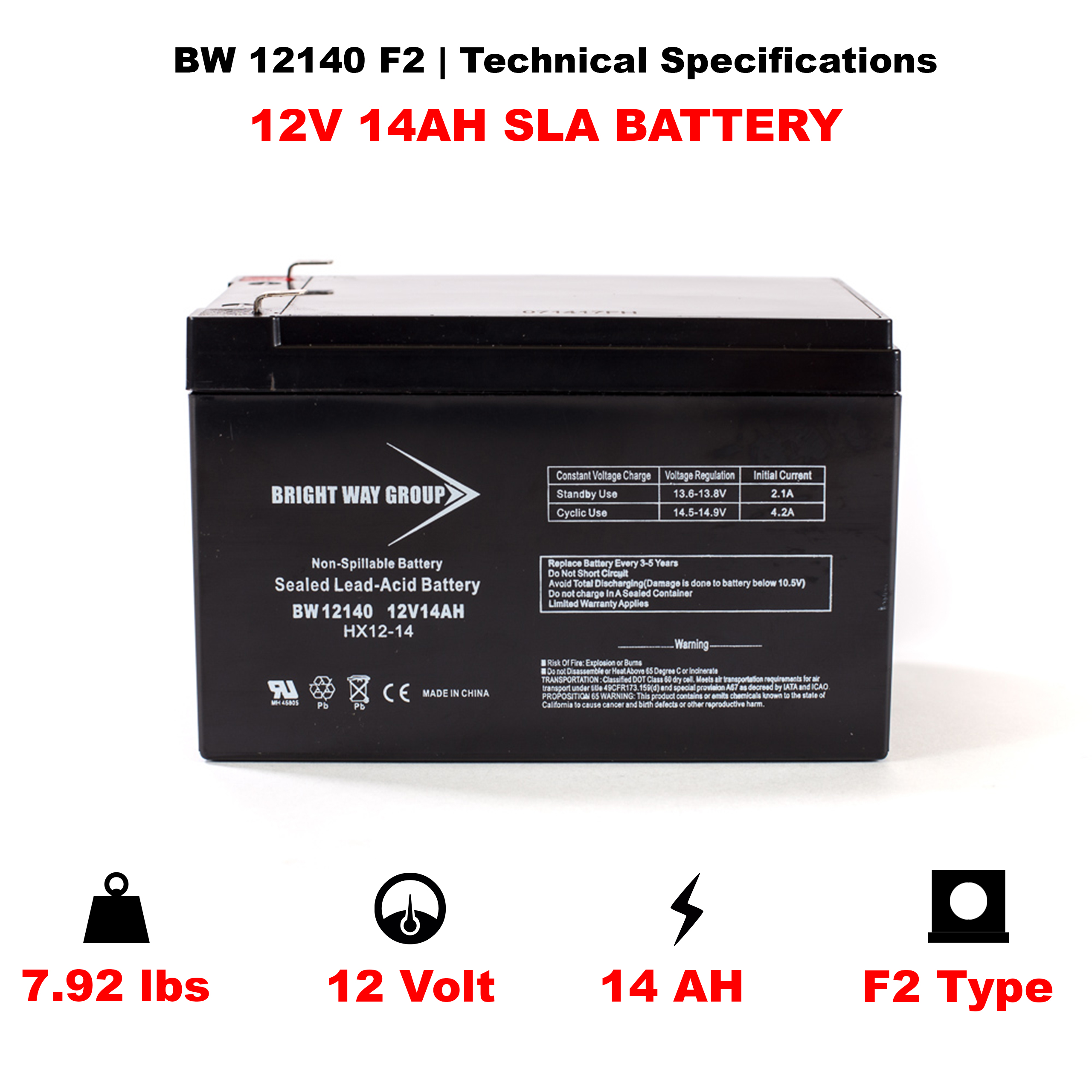 Bright Way BW 12140 F2 SLA (AGM) Battery - Image 4