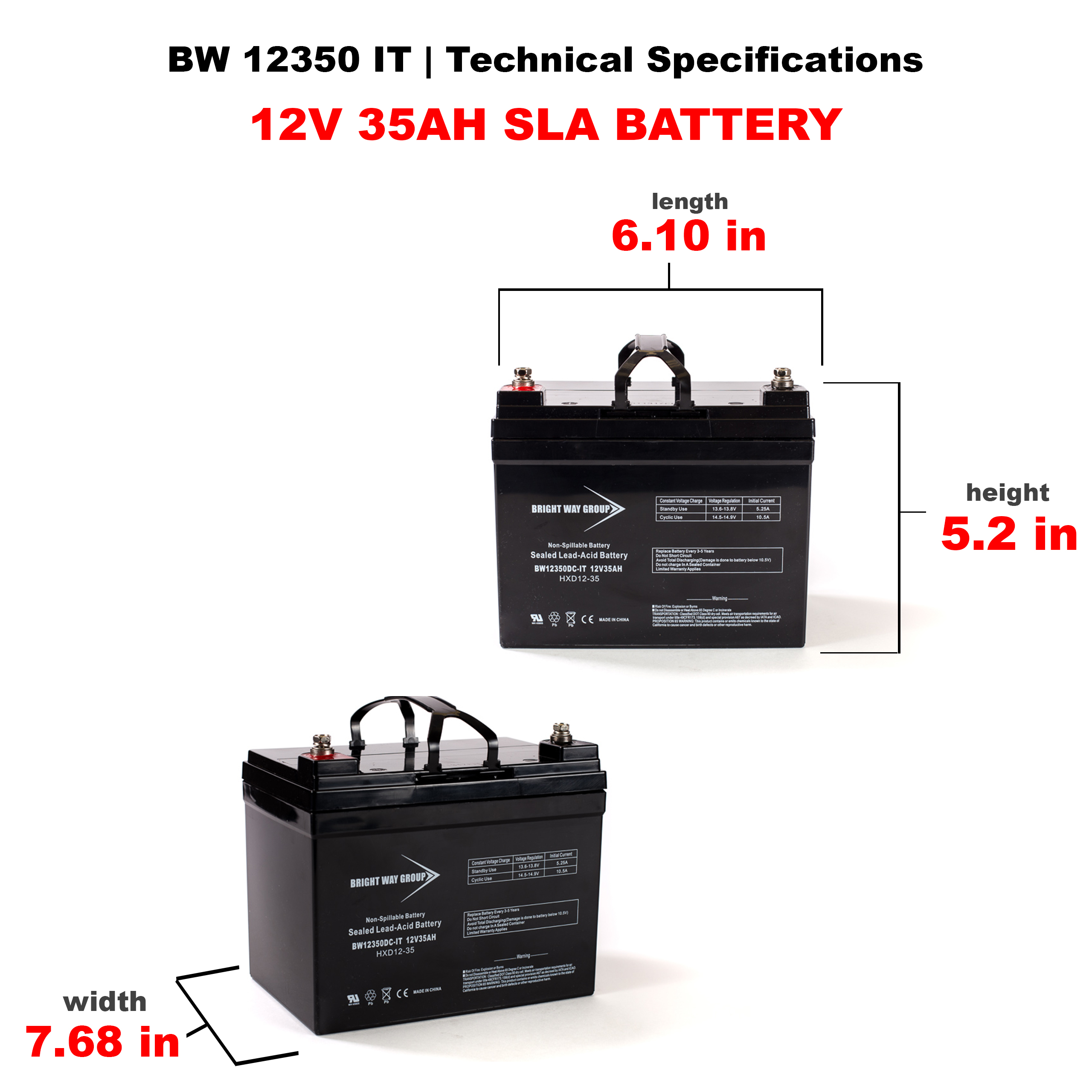Bright Way BW 12350 IT SLA (AGM) Battery - Image 3
