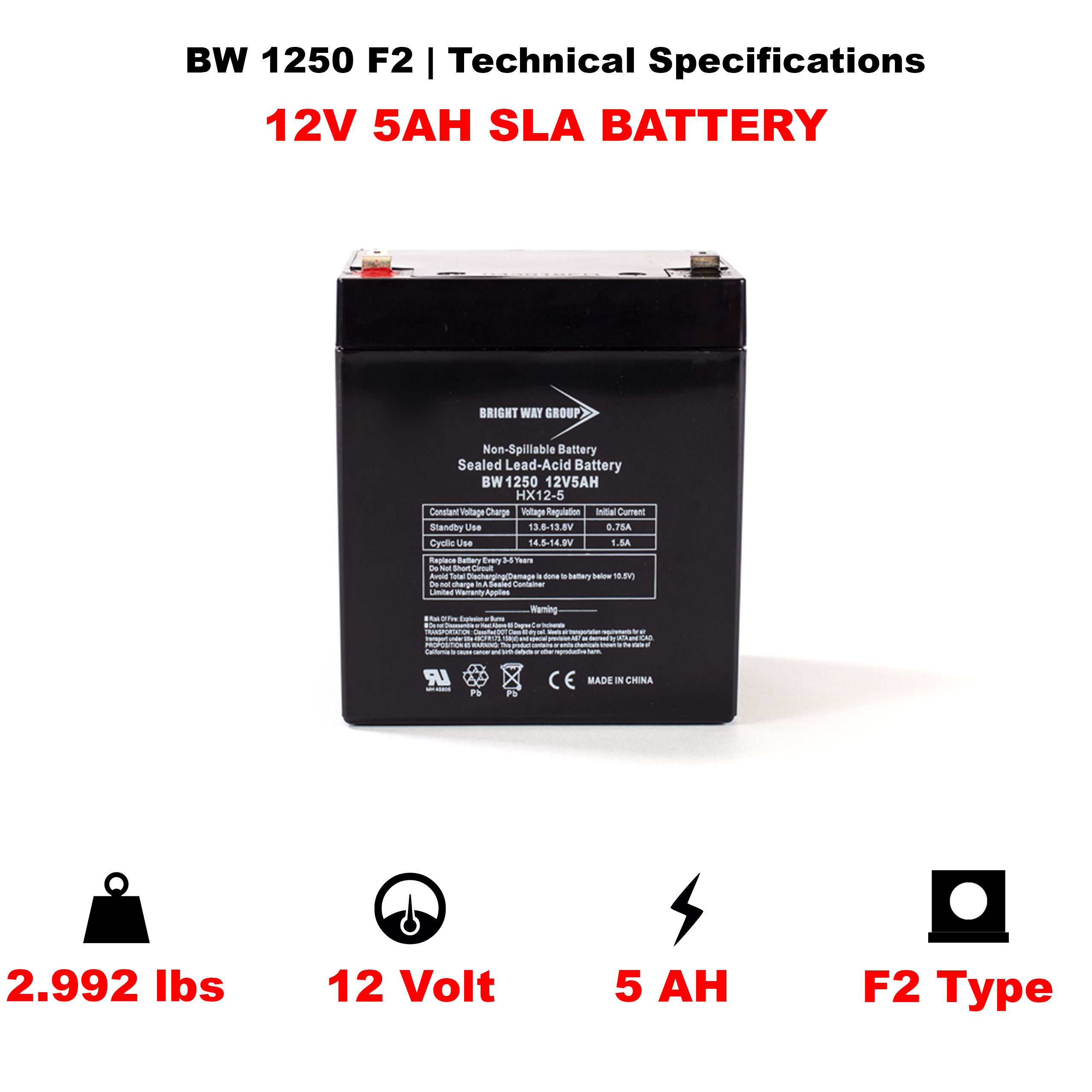 Bright Way BW 1250 F2 SLA (AGM) Battery - Image 4