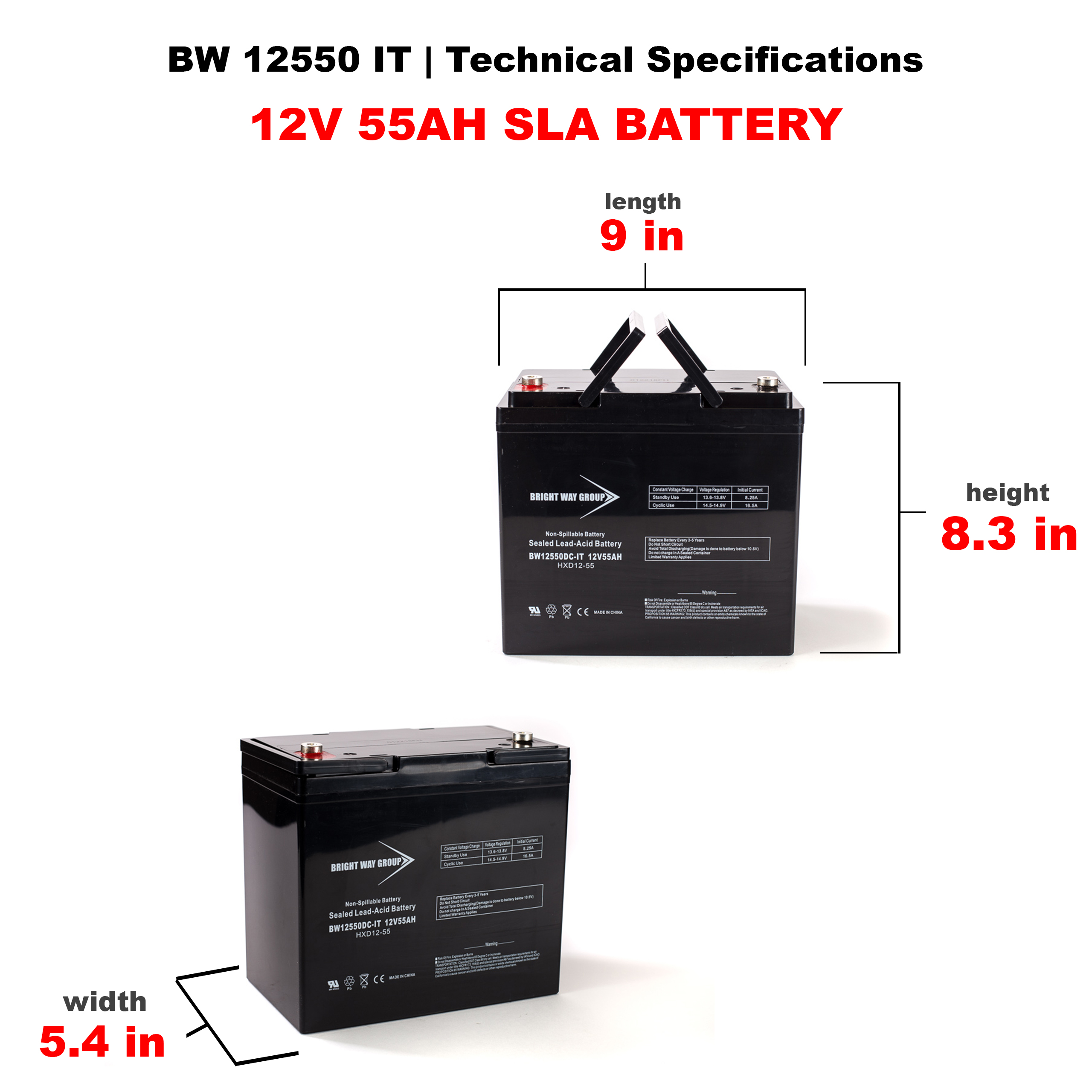 Bright Way BW 12550 IT SLA (AGM) Battery - Image 3