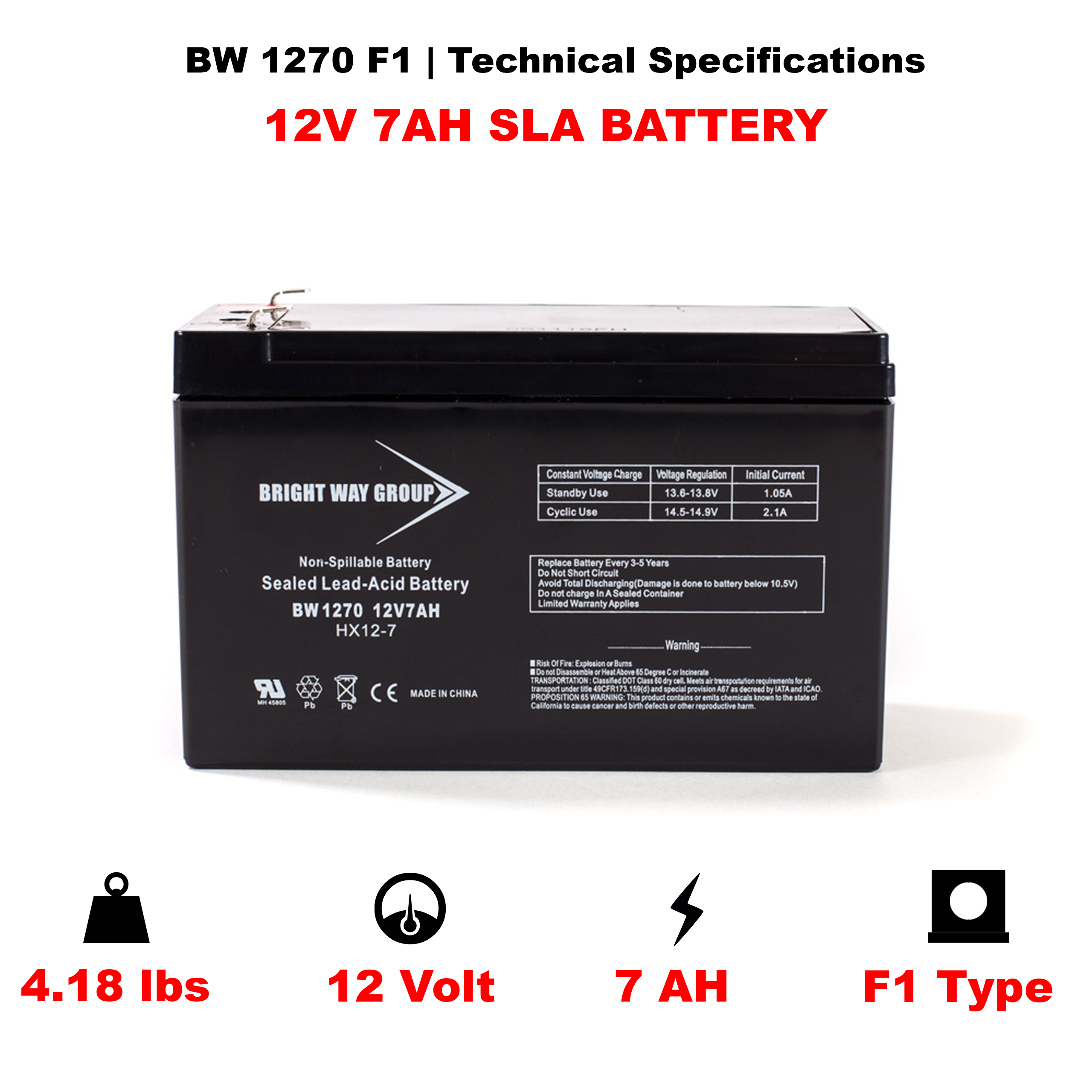 Bright Way BW 1270 F1 SLA (AGM) Battery - Image 4