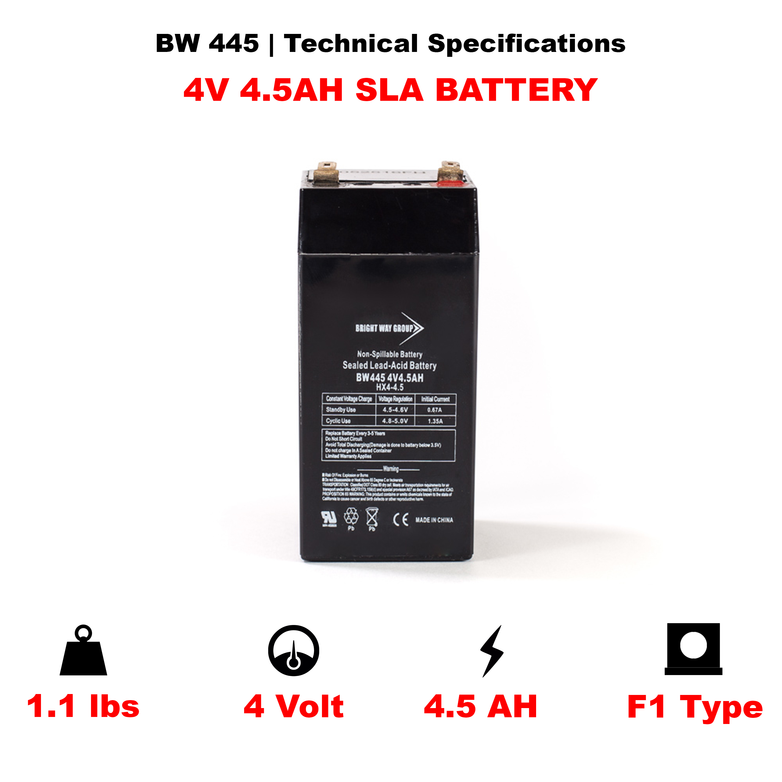 Bright Way BW 445 SLA (AGM) Battery - Image 4